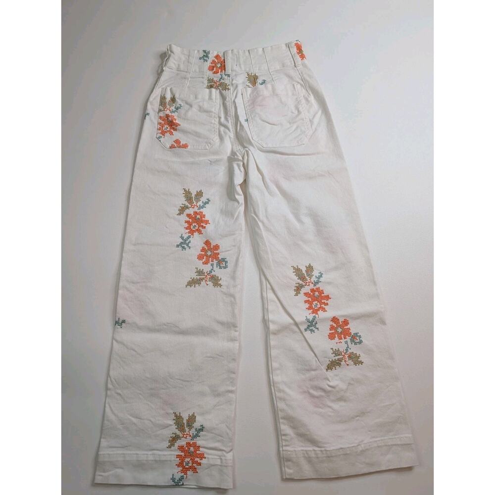Anthropologie Maeve Colette White Wide-Leg Jeans Floral Embroidery 25 - Picture 11 of 14